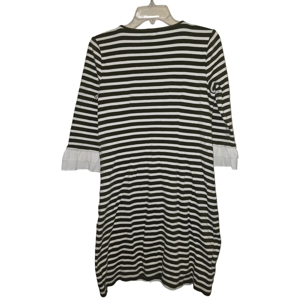 Striped Green & White Ruffle Sleeve Dress By Talbots Petites MP - Picture 4 of 5